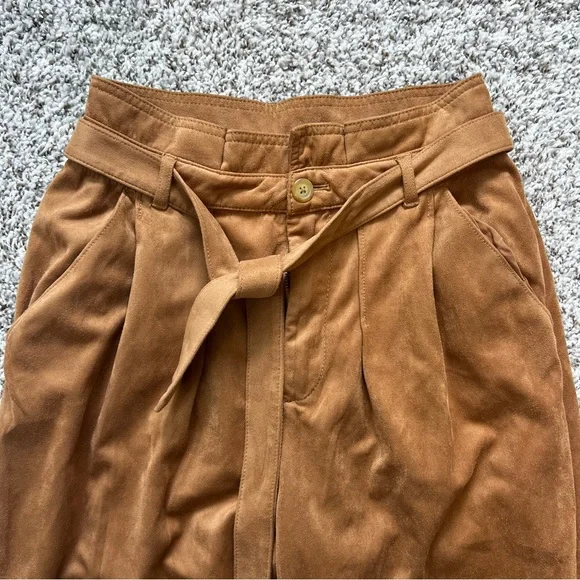Free People Nightfall Brown High-Waisted Vegan Suede Pants with Tie Waist Sz 4 - Picture 5 of 14